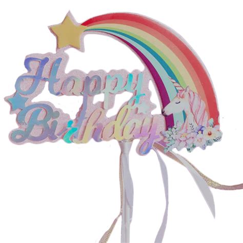 kitchen domain happy birthday unicorn rainbow topper cm