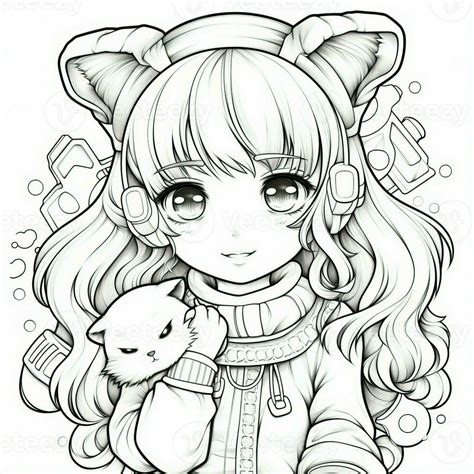 anime girl coloring pages  stock photo  vecteezy