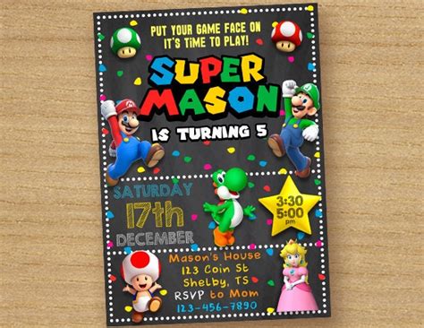Super Mario Invite Super Mario Brothers Birthday Invitation Etsy