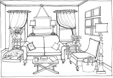 living room coloring page  table sketch coloring page
