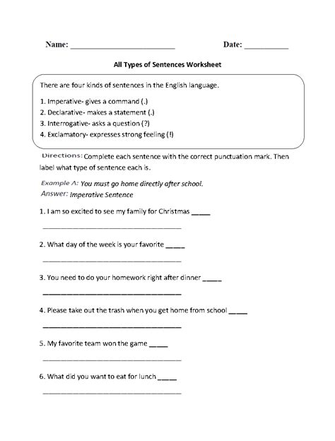 sentences worksheets types  sentences worksheets