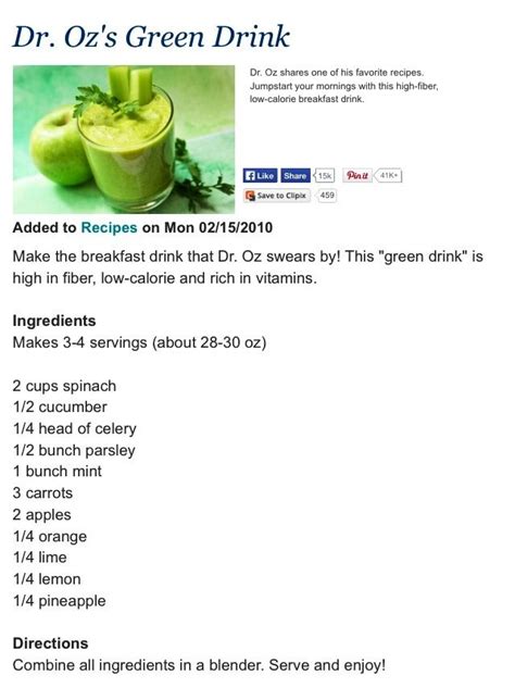 Dr Ozs Green Drink Detox Juice Recipes Healthy Juice