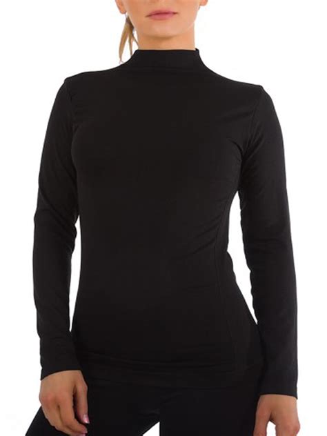 Women Long Sleeve Mock Neck Shirt Seamless Stretch Turtleneck Top Slim