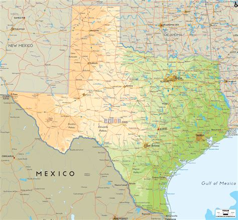 physical map  texas state usa ezilon maps
