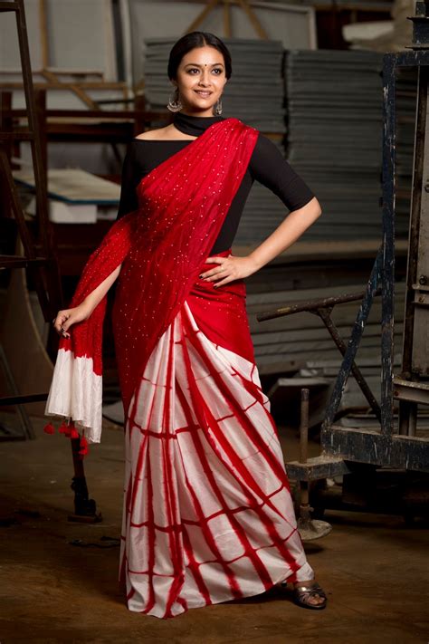Keerthy Suresh Stunning In Red Saree Stills