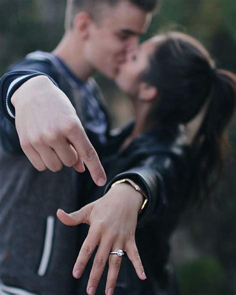 couple engaged ring love goal engagement announcement photos