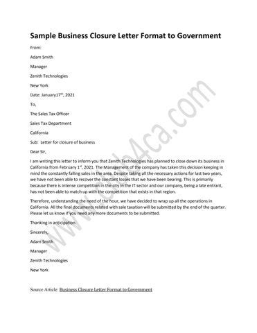 business closure letter format  government  ca club india issuu