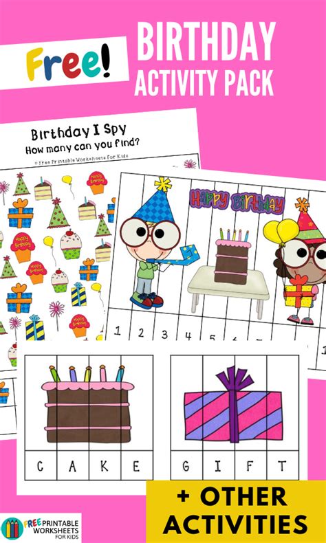birthday activities pack kids worksheets printables preschool