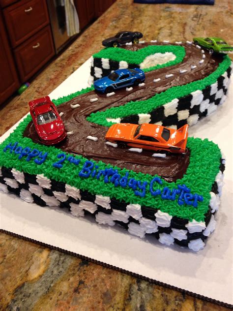 cars happy birthday cake for two year old used matchbox cars on top