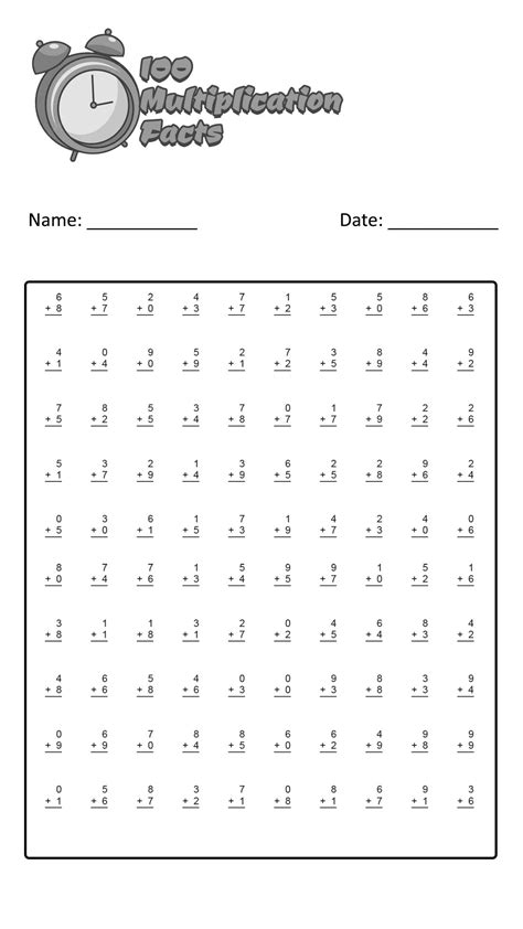 multiplication facts timed test printable  printable worksheet