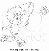 Boy Clipart Lineart Chasing Butterfly Illustration Cartoon Happy Royalty Bannykh Alex Vector sketch template
