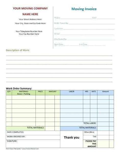 labor invoice templates printable  invoice template ideas images