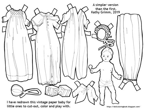 cut  color   fashioned paper baby doll  doll coloring book
