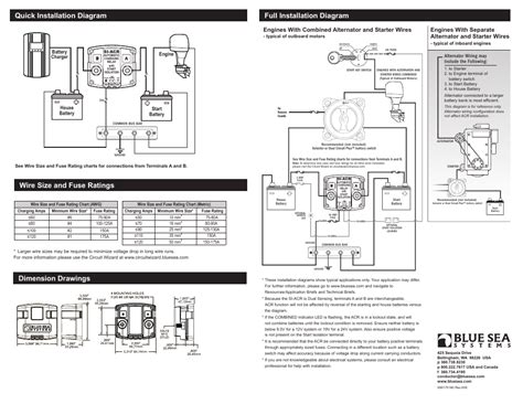 quick installation diagram wire size  fuse ratings dimension drawings blue sea systems