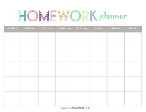 printable homework planner homework planner printable homework
