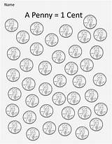 Penny Coins Cent Money Pennies Worksheets Color Print Kindergarten Part sketch template