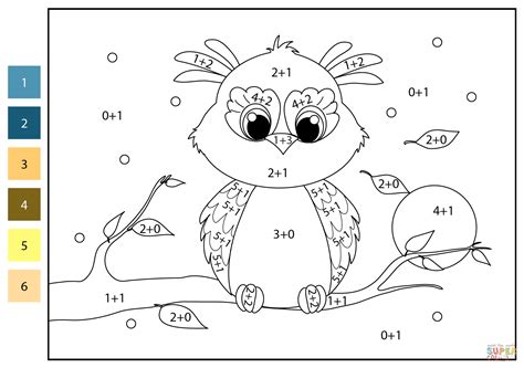 addition color  number owl  printable coloring pages