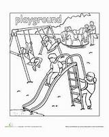 Coloring Pages Playground Worksheets Preschool Kids Places Worksheet Colorear Para Printable Education Colouring Clipart Sheets Color School Kindergarten Equipment Drawing sketch template