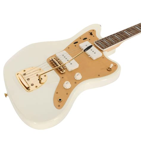 squier  anniversary jazzmaster gold edition electric guitar  olympic white andertons