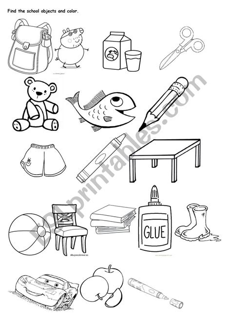classroom objects worksheets cut  paste sketch coloring page