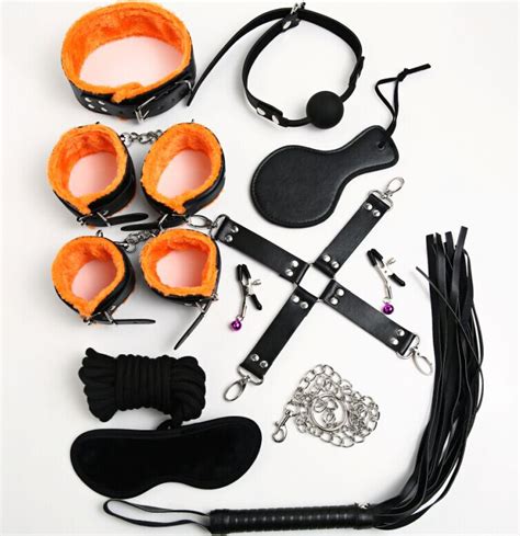 High Quality Leather 10pcs Set Adult Game Fetish Bondage Set For