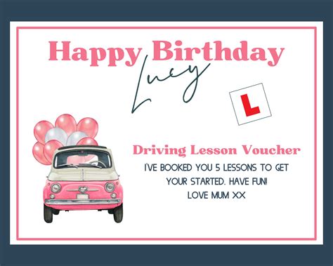 birthday driving lessons gift voucher template printable certificate