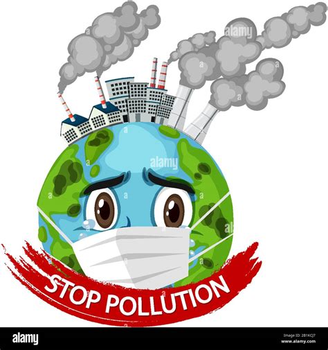 poster design  stop pollution  earth wearing mask illustration stock vector image art