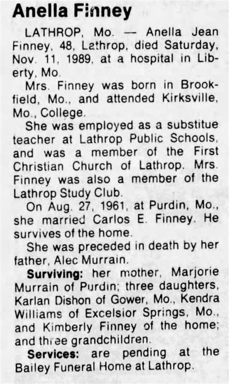 obituary  anella jean finney newspaperscom