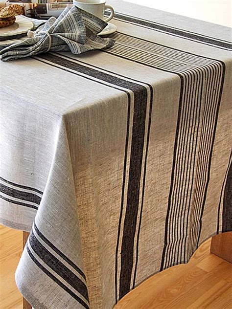 tablecloth natural striped linen provence  linenme notonthehighstreetcom