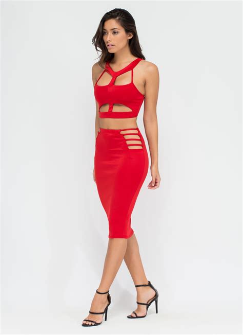 Get Lucky Crop Top N Skirt Set Black Red Edgy Outfits Fashion Cute
