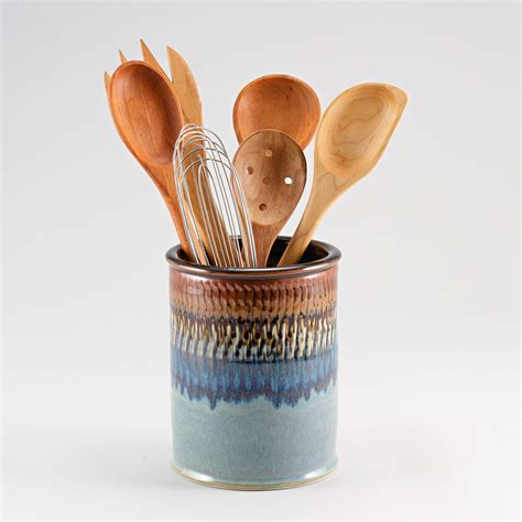 georgetown pottery handmade kitchen utensil holder hamada  purple
