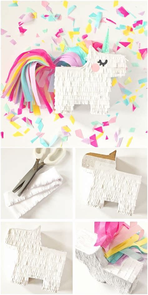 paper mache unicorn craft  scissors  confetti