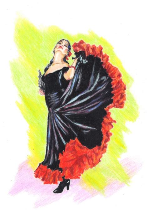 flamenco dancer original drawing  akimova colored etsy