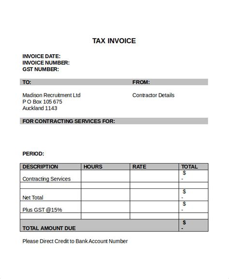 printable invoice template   word  excel documents