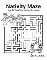 Maze Nativity Activities Mazes Childrens Shepherds sketch template