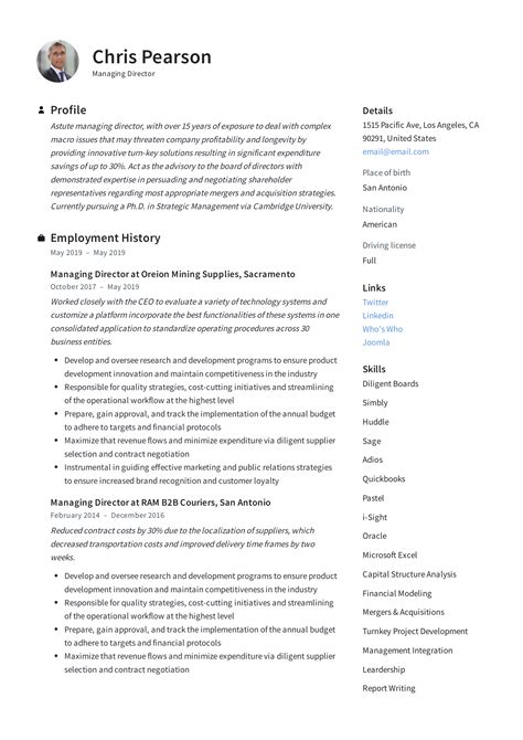 managing director resume writing guide  examples