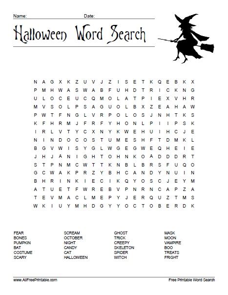 halloween word search puzzle  printable