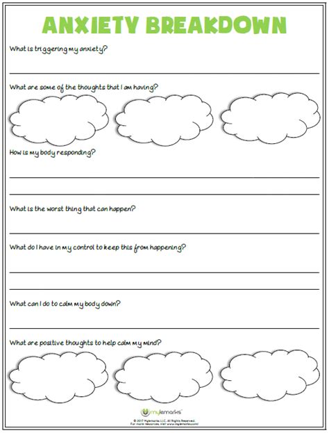 anxiety management  kids printable worksheets  understanding