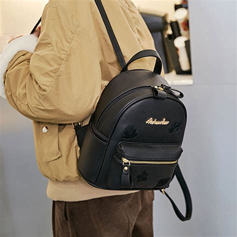 leisure small black mini bag pu simple girl backpack fashion