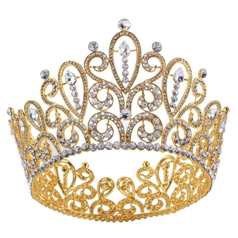 romantic gold queen tiara crown big full  crystal rhinestone