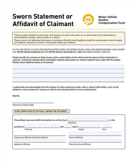 sworn statement templates  ms word