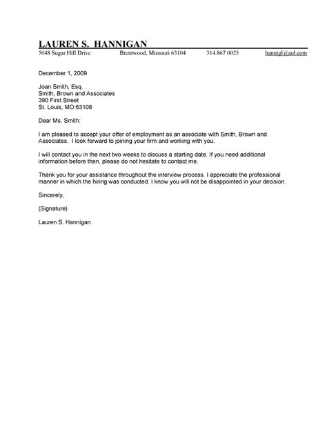 employment format  acceptance letter job acceptance letter