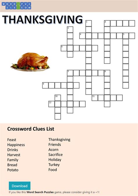 printable thanksgiving crossword puzzles