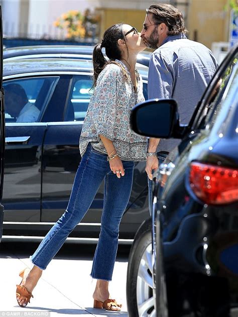 jordana brewster and husband andrew form share a kiss daily mail online