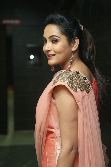 Indian Tv Actress Anchor Himaja Stills In Pink Sari At Movie Audio