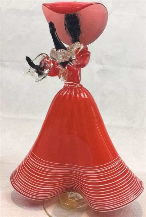Vintage Murano Venetian Glass Figurine Lady In Red Dress Unmarked
