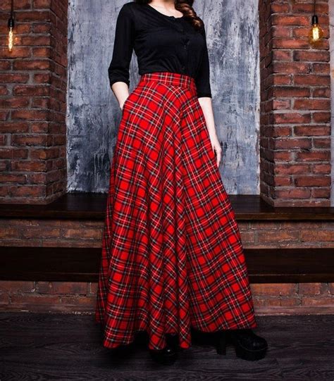 Red Plaid Maxi Skirt Tartan Long Woman Skirt Maxi Skirt With Etsy