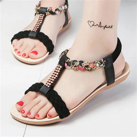 women sandals flats beach sandals fashion bohemia open toes rhinestone summer sandals women