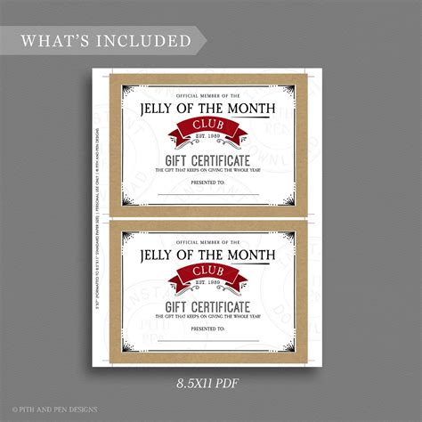 printable jelly   month club certificate