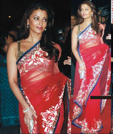 Aishwarya Rai In Red Color Party Wear Saree Panache Haute Couture